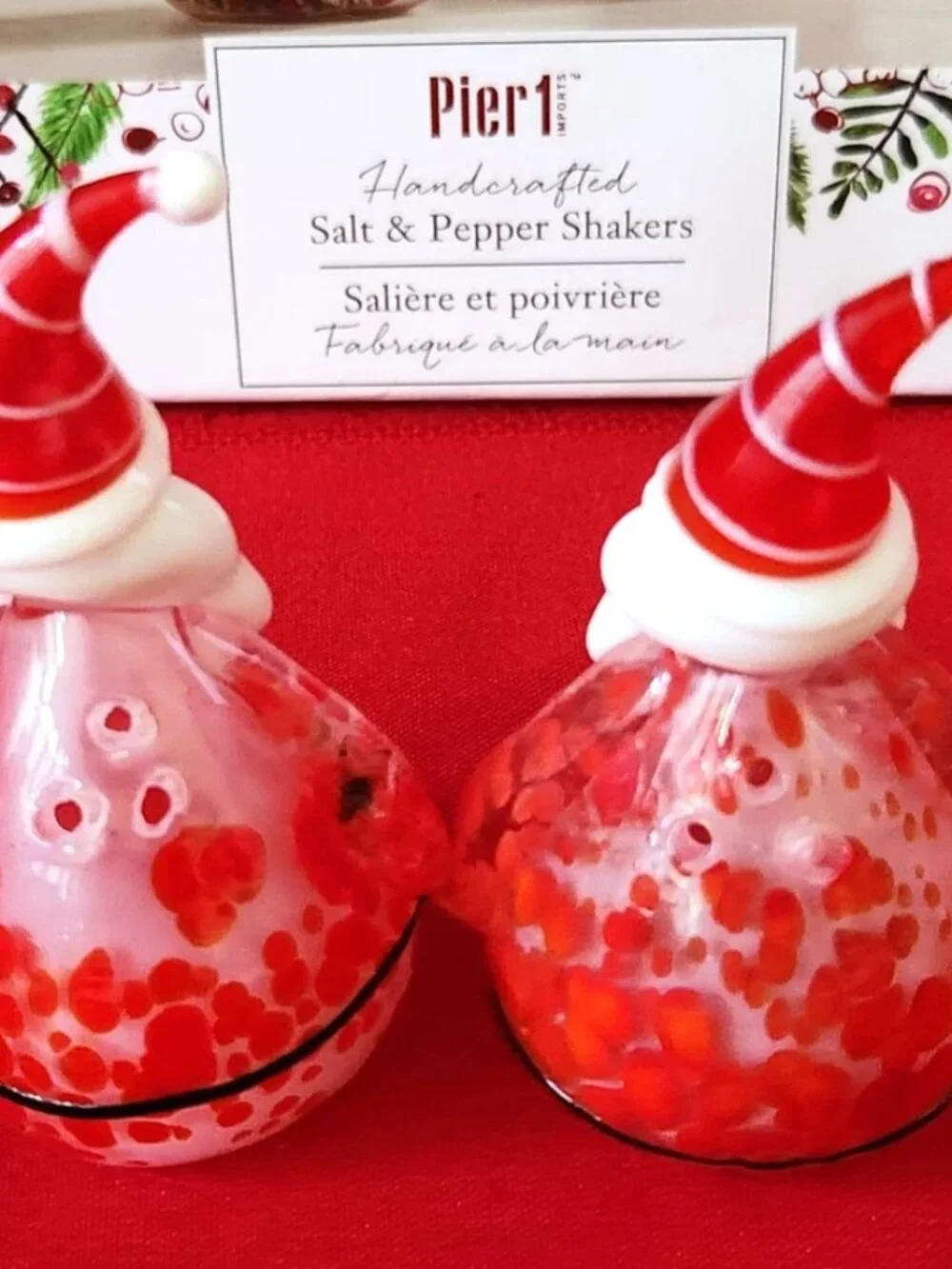 Pier 1 Imports Hand Blown Glass Santa Claus Christmas Salt/Pepper Shakers NIB
